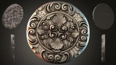 Round decor, rosettes Round rosette with volutes and shells 3d model