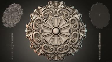 Round decor, rosettes Rosette with volutes and a central flower 3d model
