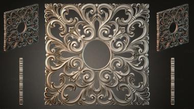 Round decor, rosettes Baroque rosette with scrolls and a central medallion 3d model