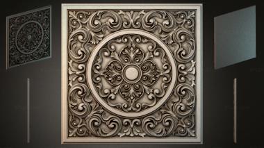 Round decor, rosettes Square rosette with round medallion and scrolls 3d model