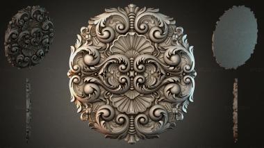 Round decor, rosettes Round carved rosette with scrolls and shells 3d model