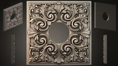Round decor, rosettes Square panel with volutes and floral ornament 3d model