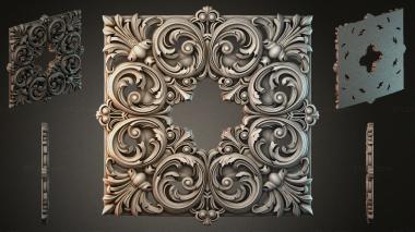 Round decor, rosettes Square panel with volutes and rosettes in the classical style 3d model