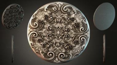 Round decor, rosettes Round panel with curling spirals and leaves 3d model