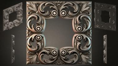 Round decor, rosettes Square frame with scrolls and rosettes 3d model