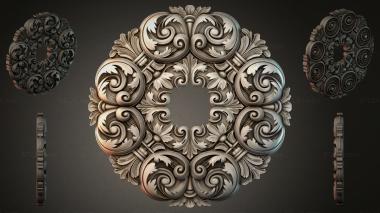 Round decor, rosettes Square rosette with volutes and floral ornament 3d model