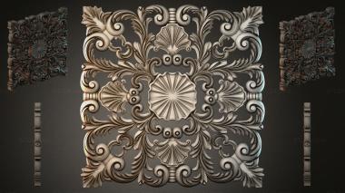 Round decor, rosettes Panel with volutes and fan-shaped rosettes 3d model