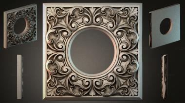 Round decor, rosettes Square panel with baroque frame and round cutout 3d model