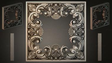 Round decor, rosettes Square panel with volutes and shells 3d model