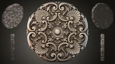 Round decor, rosettes Rosette with volutes and floral motifs 3d model