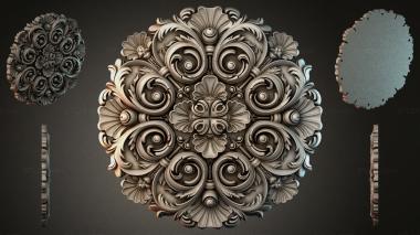 Round decor, rosettes Square rosette with double spirals and fan leaves 3d model