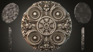 Round decor, rosettes Round rosette with four rosettes and floral ornament 3d model