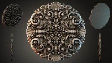 Round decor, rosettes Round Baroque cartouche with scrolls and shells 3d model