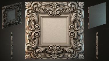 Round decor, rosettes Carved square frame with volutes and spirals 3d model
