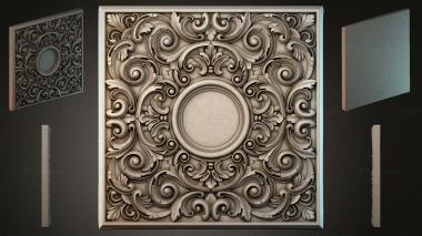 Round decor, rosettes Square panel with scrolls and a central medallion 3d model