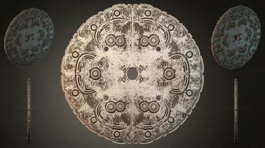 Round decor, rosettes Round carved rosette with spiral ornament and concentric rings 3d model