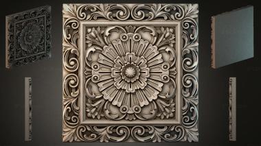 Round decor, rosettes Panel with a rosette Sun in a square frame with acanthus scrolls 3d model