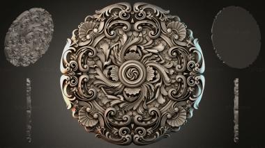 Round decor, rosettes Round carved panel with scrolls and floral motifs 3d model
