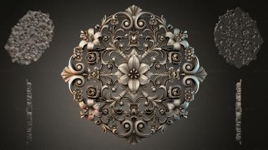 Round decor, rosettes Round carved rosette with floral ornament and spirals 3d model