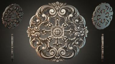 Round decor, rosettes Classic round ornament with volutes and a central flower 3d model