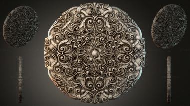 Round decor, rosettes Round carved panel with symmetrical volutes and spirals 3d model