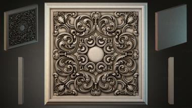 Round decor, rosettes Square panel with volutes and a central sphere 3d model