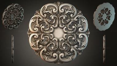 Round decor, rosettes Square rosette with volutes and scrolls in Rococo style 3d model