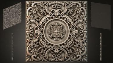 Round decor, rosettes Square medallion with a central rosette flower and spiral scrolls 3d model