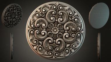 Round decor, rosettes Round panel with volutes and floral motifs 3d model