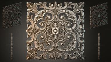Round decor, rosettes Square panel with climbing acanthus and central flower 3d model