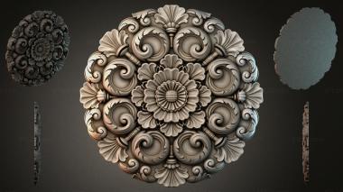 Round decor, rosettes Rosette with volutes and floral motifs 3d model