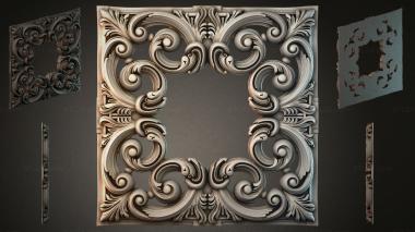 Round decor, rosettes Square panel with volutes and acanthus leaves 3d model