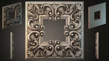 Round decor, rosettes Square panel with volutes and acanthus 3d model