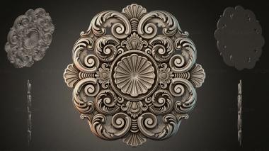 Round decor, rosettes Rosette with swirls and radial petals 3d model