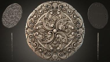 Round decor, rosettes Round panel with curling swirls and floral elements 3d model