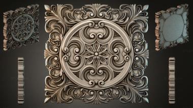 Round decor, rosettes Square panel with a round medallion and spiral ornament 3d model