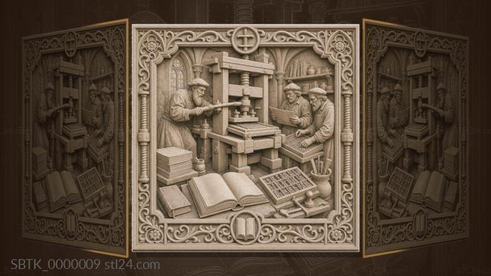 invention of printing - Gutenbergs press and type 3d STL model
