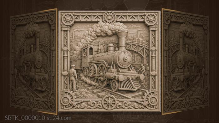 first steam locomotive - locomotive and rails 3d STL model