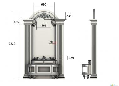 Cupboard (Mirror with chest of drawers, SHK_0150) 3D models for cnc