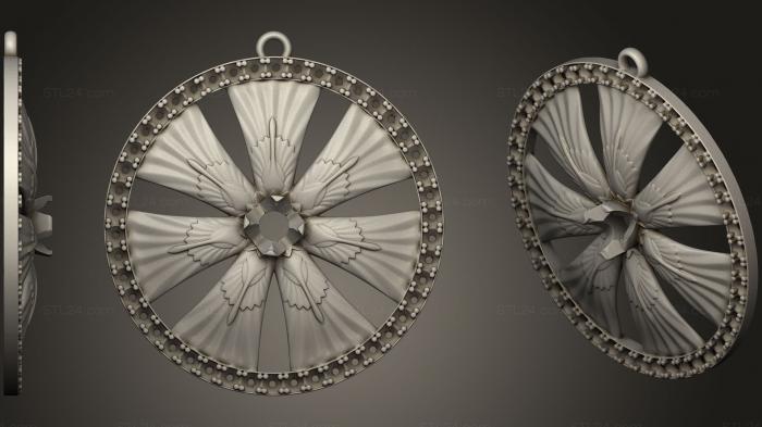 Geometric shapes (Pendant Wheel Art Nouveau With Diamond Accents, SHPGM_0729) 3D models for cnc