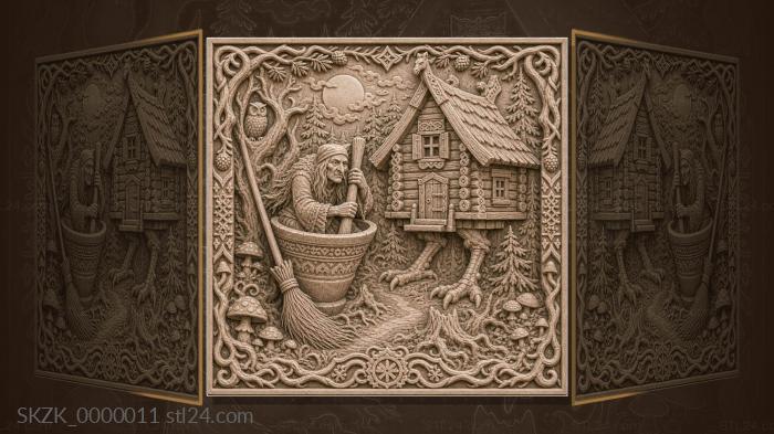 Baba Yaga - a hut on chicken legs and a mortar 3d STL model