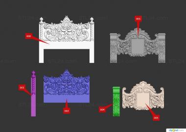 Headboard (Carved bed with headboard and footboard, SK_0489) 3D models for cnc