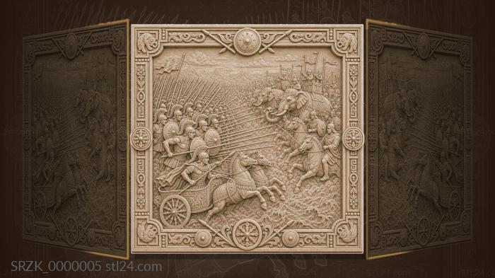Panels Great Battles (Battle of Gaugamela - Alexanders phalanx and elephants, SRZK_0000005) 3D models for cnc