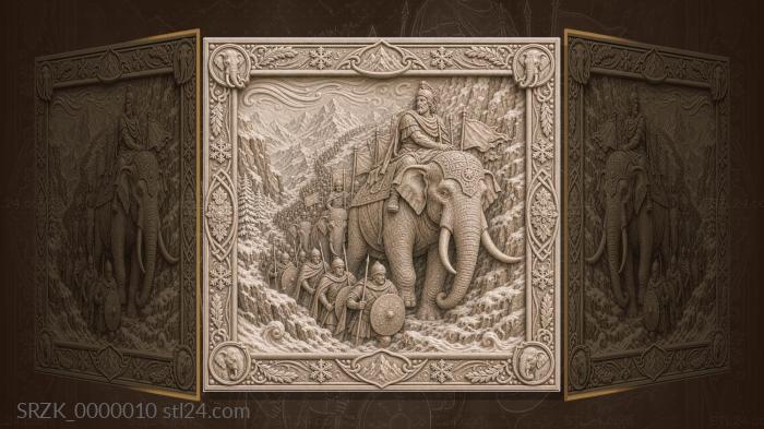 Hannibals Crossing of the Alps - elephants and snowy passes 3d STL model