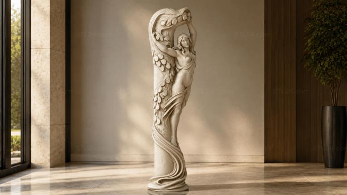 Sculptural column with a female figure 3d STL model