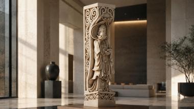 Different pillars Decorative column with a figure of Buddha 3d model