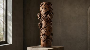 Different pillars Carved wooden post with grape vine 3d model