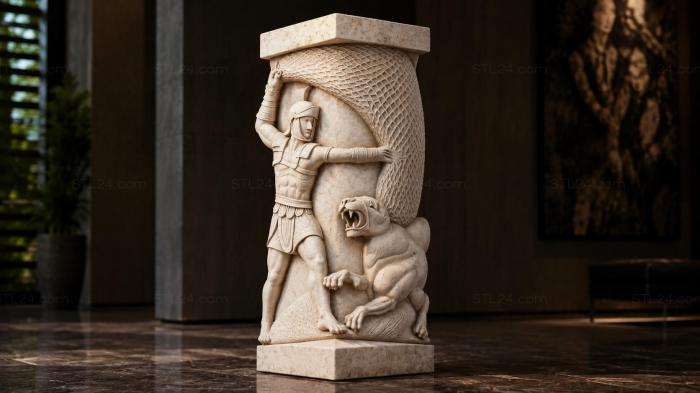 Relief column with a warrior and a lion 3d STL model