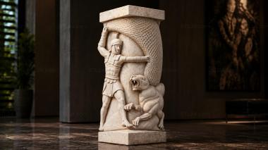 Different pillars Relief column with a warrior and a lion 3d model