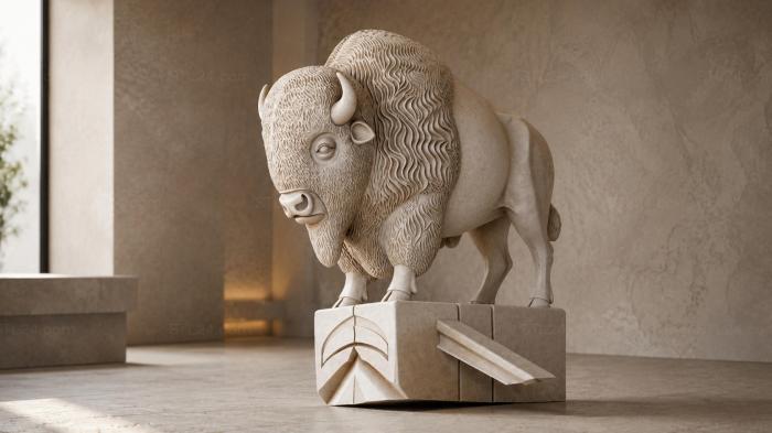Bison sculpture on a pedestal 3d STL model